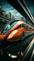 Swift train blurs station backdrop High speed elegance in rapid transit spectacle Vertical Mobile Wallpaper AI Generated photo