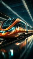 Swift train blurs station backdrop High speed elegance in rapid transit spectacle Vertical Mobile Wallpaper AI Generated photo