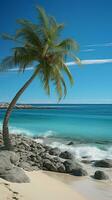 paisaje de playa simbolismo palma árbol formar creado en costa, un junto a la playa natural representación vertical móvil fondo de pantalla ai generado foto