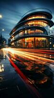 the light trails on the modern building background Vertical Mobile Wallpaper AI Generated photo