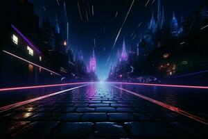 Ethereal 3D neon lightscape, cyberpunk streets, sci fi studio backdrop AI Generated photo