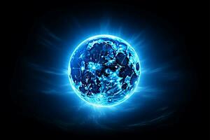 etéreo azul súper Luna irradia con un celestial aureola solo ai generado foto
