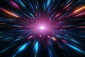 Infinite warp speed abstract retro neon flight in 3D tunnel AI Generated photo