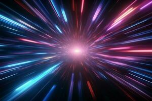 Infinite warp speed abstract retro neon flight in 3D tunnel AI Generated photo