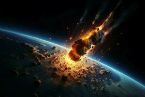 meteoritos descendencia tierras dramático reunión con un celestial intruso ai generado foto