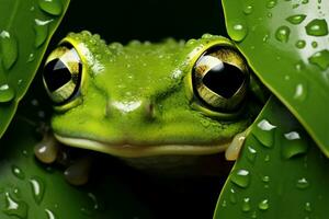 Natures intrigue a frogs peeking presence in a wondrous transformation AI Generated photo