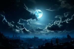 Nocturnal enchantment full moon night in a mesmerizing transformation AI Generated photo