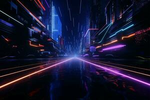 Otherworldly 3D cyber street, neon lit sci fi studio, endless possibilities AI Generated photo