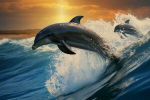 Playful dolphins grace the transformed Pacific Ocean with their exuberance AI Generated photo