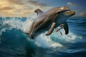 Playful dolphins grace the transformed Pacific Ocean with their exuberance AI Generated photo