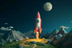 Rocket themed cartoon space background tailored for young imaginations AI Generated photo