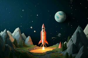 Rocket themed cartoon space background tailored for young imaginations AI Generated photo