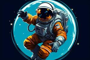 Science and tech symbol Astronaut on planet waves hello icon AI Generated photo