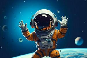 Science and tech symbol Astronaut on planet waves hello icon AI Generated photo