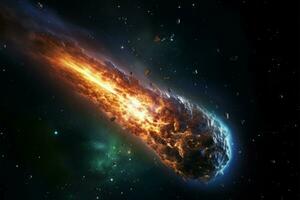apocalíptico meteorito embate cometa, asteroide, que cae estrellas, astronomía revelación ai generado foto