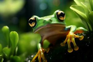 Transcending ordinary frogs peek transformed into a mystical encounter AI Generated photo