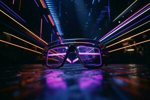 Virtual reality meets neon abyss, urban sci fi dreamscape mockup AI Generated photo