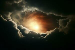 A captivating transformation sun disk peeks through glowing backlit clouds AI Generated photo