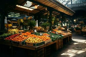 Covered marketplace boasts local fruits and vegetables under its roof AI Generated photo
