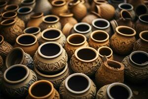 Handicraft market clay pots of all shapes and sizes underfoot AI Generated photo