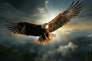 Transfigured eagle soars high, embracing the heavens beyond the clouds AI Generated photo