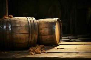 Barrels textured surface adds rustic charm to the surroundings AI Generated photo