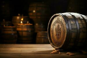 Wooden barrel stands as a timeless symbol of tradition and storage AI Generated photo