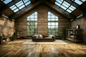 An expansive loft style room with ample windows, contemporary design elements AI Generated photo