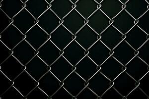 Black background enhances the grid pattern of chain link mesh fence AI Generated photo