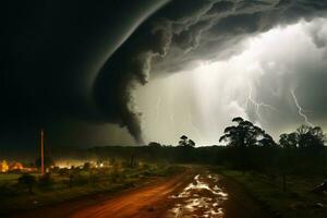 A formidable tornado, a vortex of immense strength and devastation AI Generated photo