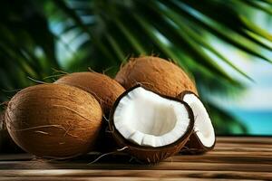 Cluster of coconuts, natures bounty from the tropical palm tree AI Generated photo