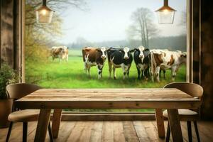 Cows enjoy a rustic wooden space, epitomizing pastoral serenity AI Generated photo