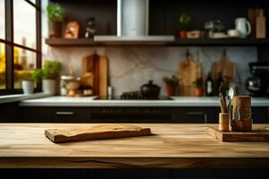 Desk in a kitchen interior, inviting your creativity with culinary space AI Generated photo