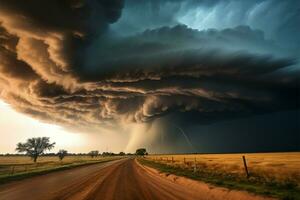 Great Plains engulfed in a fierce and powerful thunderstorm AI Generated photo