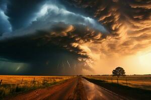 In the heart of the Great Plains, a formidable thunderstorm AI Generated photo