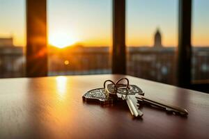 New beginnings keys on a table in a sunlit apartment AI Generated photo