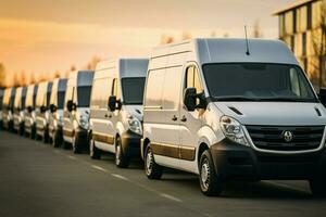 Organized row of commercial delivery vans, the backbone of a service AI Generated photo