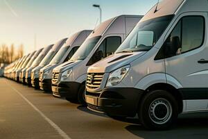 Organized row of commercial delivery vans, the backbone of a service AI Generated photo