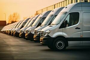 Organized row of commercial delivery vans, the backbone of a service AI Generated photo