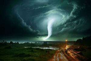 poderoso tornado un fuerza de naturalezas feroz y destructivo energía ai generado foto
