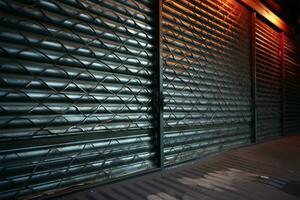 Shops protective shutter securely closed, signaling the end of business AI Generated photo