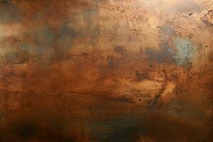 Stained copper metal surface texture, creating a rustic, weathered backdrop AI Generated photo