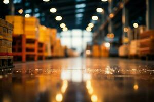 Warehouse backdrop with bokeh lights, creating a blurred business ambiance AI Generated photo