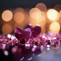 Magenta palette, pink red hearts, sparkling bokeh Valentines day panoramic For Social Media Post Size AI Generated photo