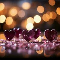 Magenta palette, pink red hearts, sparkling bokeh Valentines day panoramic For Social Media Post Size AI Generated photo