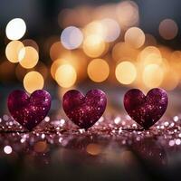 Magenta palette, pink red hearts, sparkling bokeh Valentines day panoramic For Social Media Post Size AI Generated photo