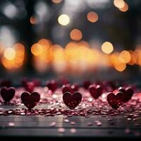 Magenta themed Valentines scene sparkling bokeh, pink red hearts in panoramic expanse For Social Media Post Size AI Generated photo