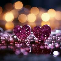 Magenta palette, pink red hearts, sparkling bokeh Valentines day panoramic For Social Media Post Size AI Generated photo