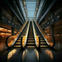 Mechanical marvel Detail shot reveals escalator in urban building or subway station For Social Media Post Size AI Generated photo
