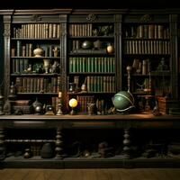 An array of antique tomes adorns shelves, fostering knowledges haven in libraries For Social Media Post Size AI Generated photo